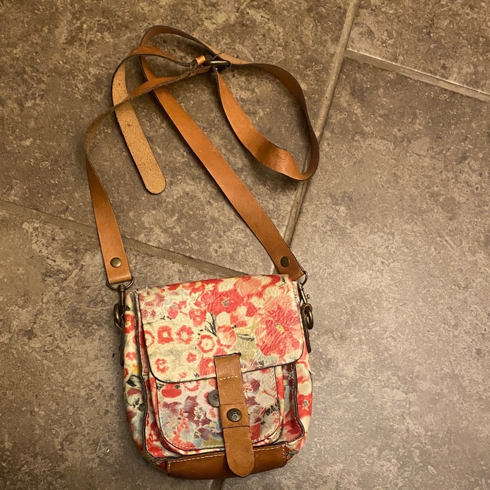 Patricia Nash Genuine Leather Floral Crossbody Bag with Tan Accents